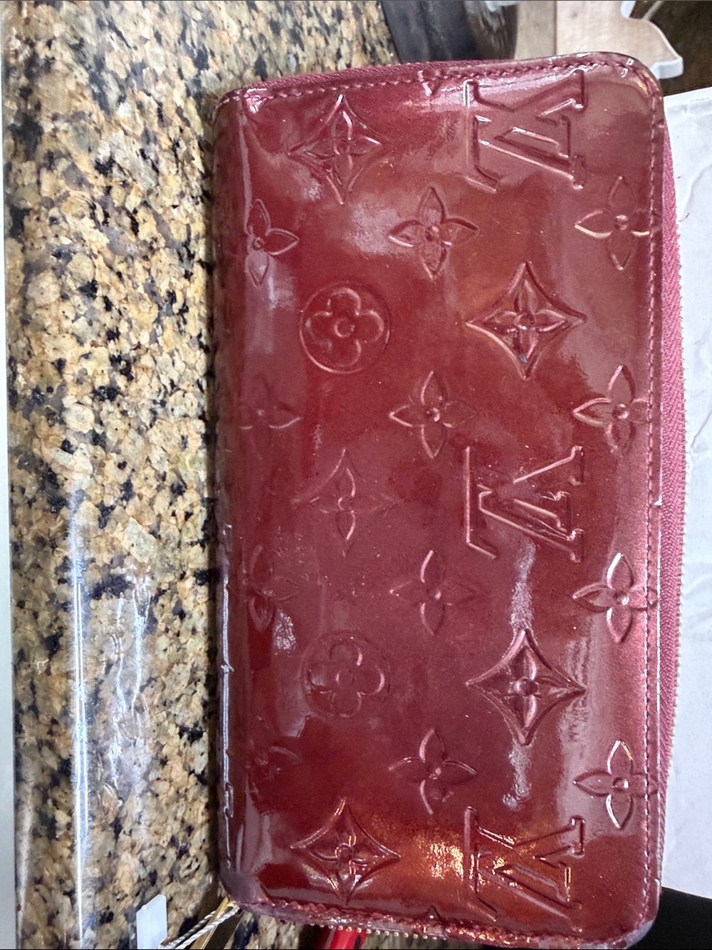Louis Vuitton Vernis Burgundy Patent Zip Wallet